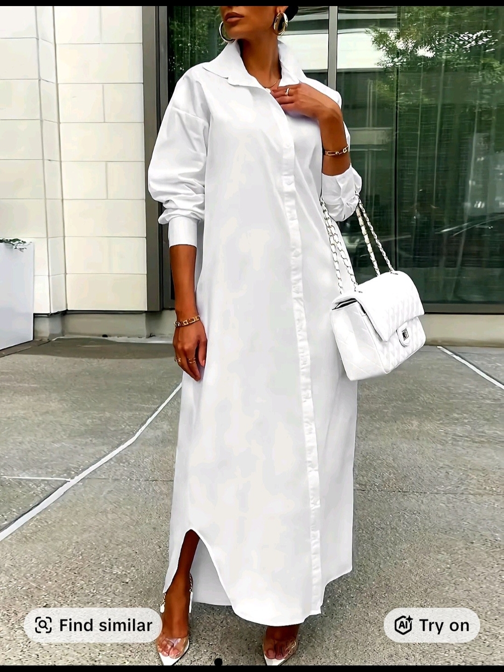 Classic White Long Shirt Dress with Collar